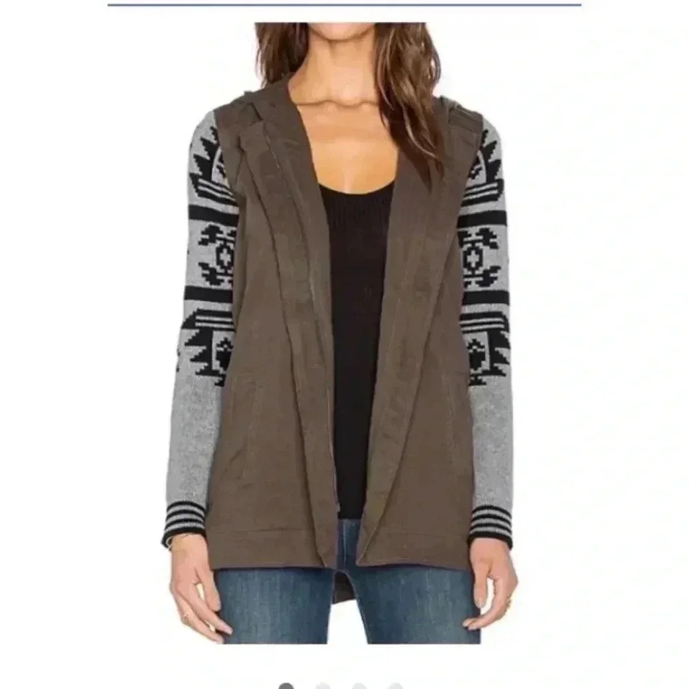 Women SPLENDID Olive Green Gray Black Zip Up Hood Shacket Jacket Sz Small EUC